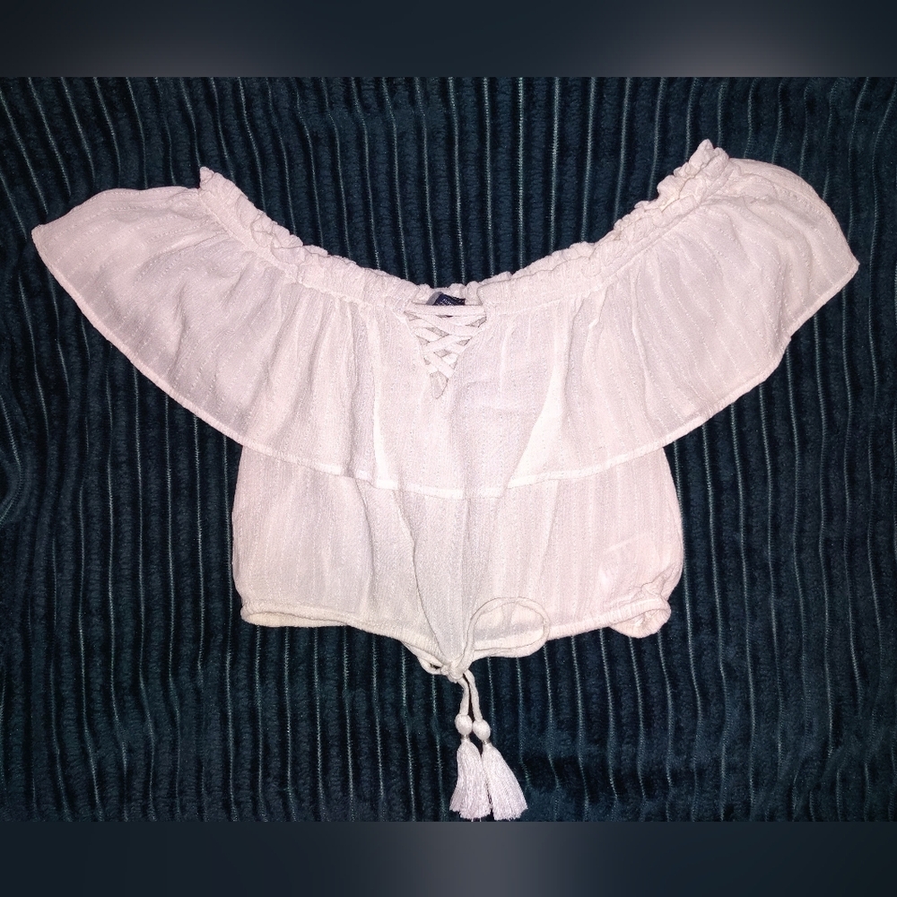 White Off-Shoulder Top with Tassels